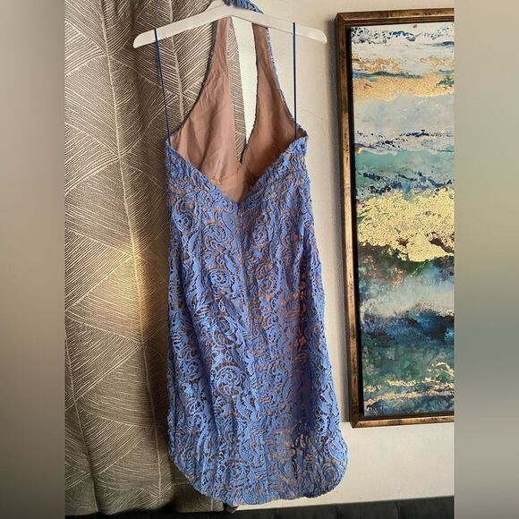 The Jetset Diaries Mini Dress Womens Sz Small Blue Halter Neck Lace Embroidered - Picture 13 of 14